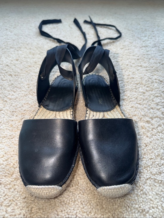 Dior Shoes - Dior Black Leather Tie-Ankle Espadrille Flats
